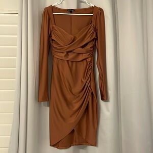 Scrunched long sleeve cocktail dress